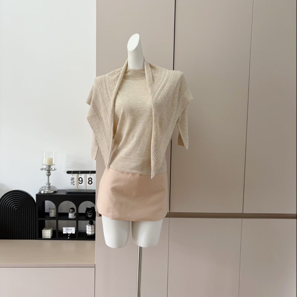 Soft Knit Half Turtleneck Two-Piece Top with Shawl Design Slim Fit Women's Knitwear