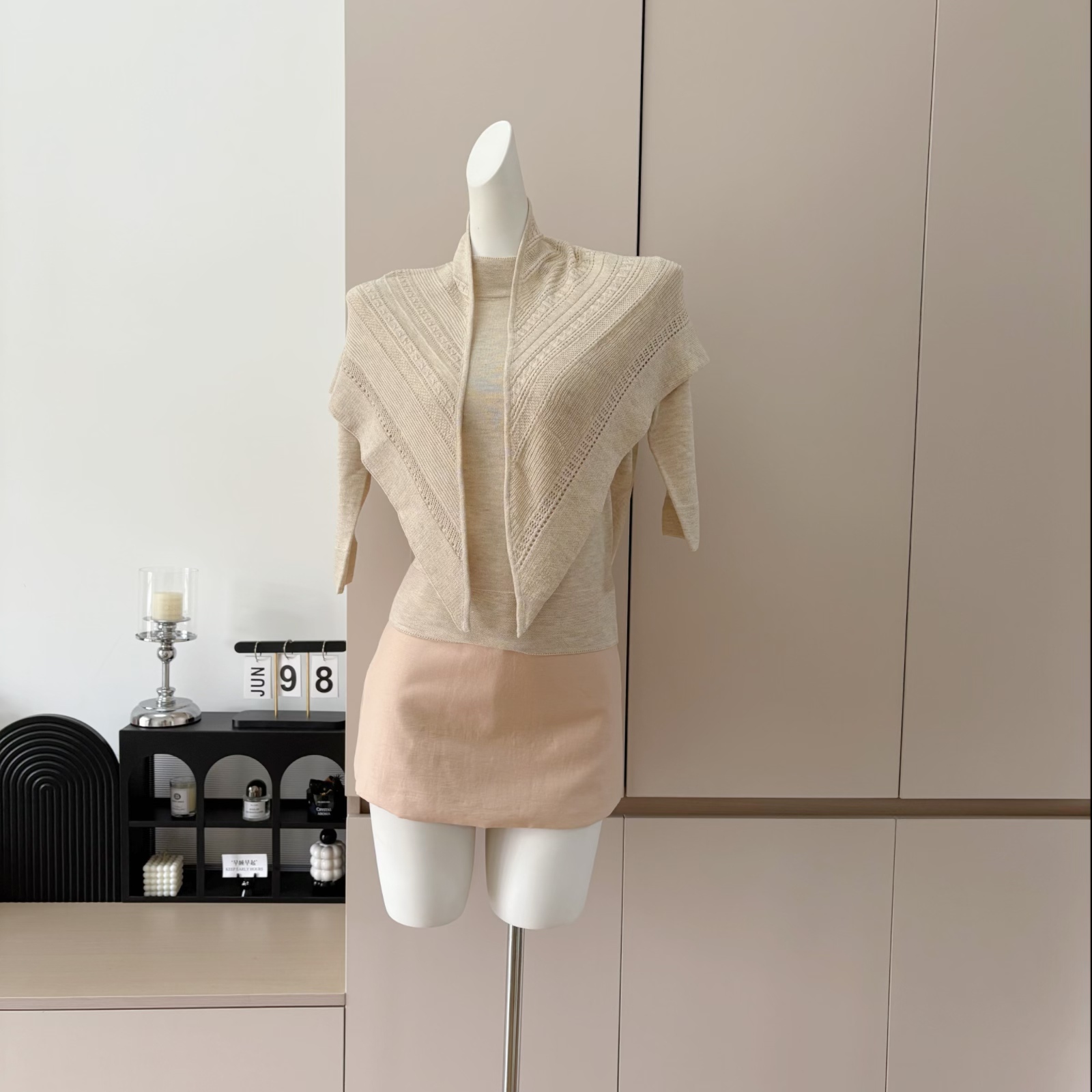 Soft Knit Half Turtleneck Two-Piece Top with Shawl Design Slim Fit Women's Knitwear - Image 2