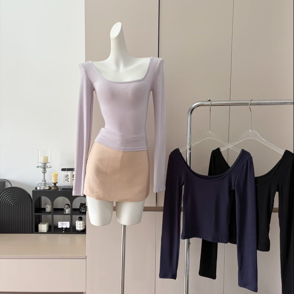 Women's Off-Shoulder Long Sleeve Slim Fit T-Shirt - Style 7e8fd0