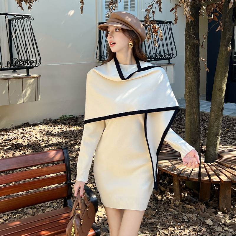 Women's Two-Piece Knit Cape Dress Set with High Waist Bodycon Skirt Fall 2025