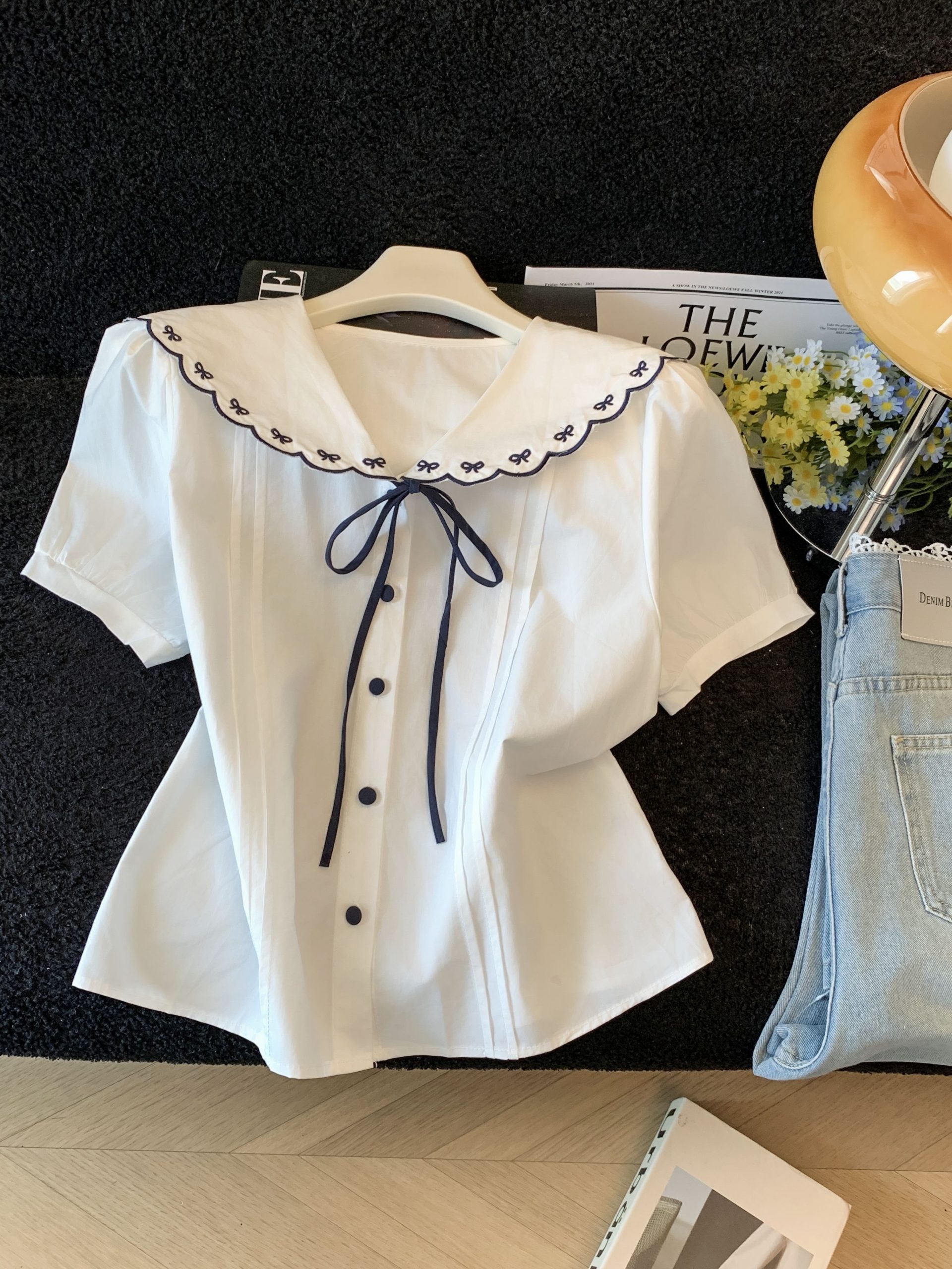 Korean Sweet Doll Collar Short Sleeve Shirt for Women Preppy Style Cute Age Reducing Top - Image 2