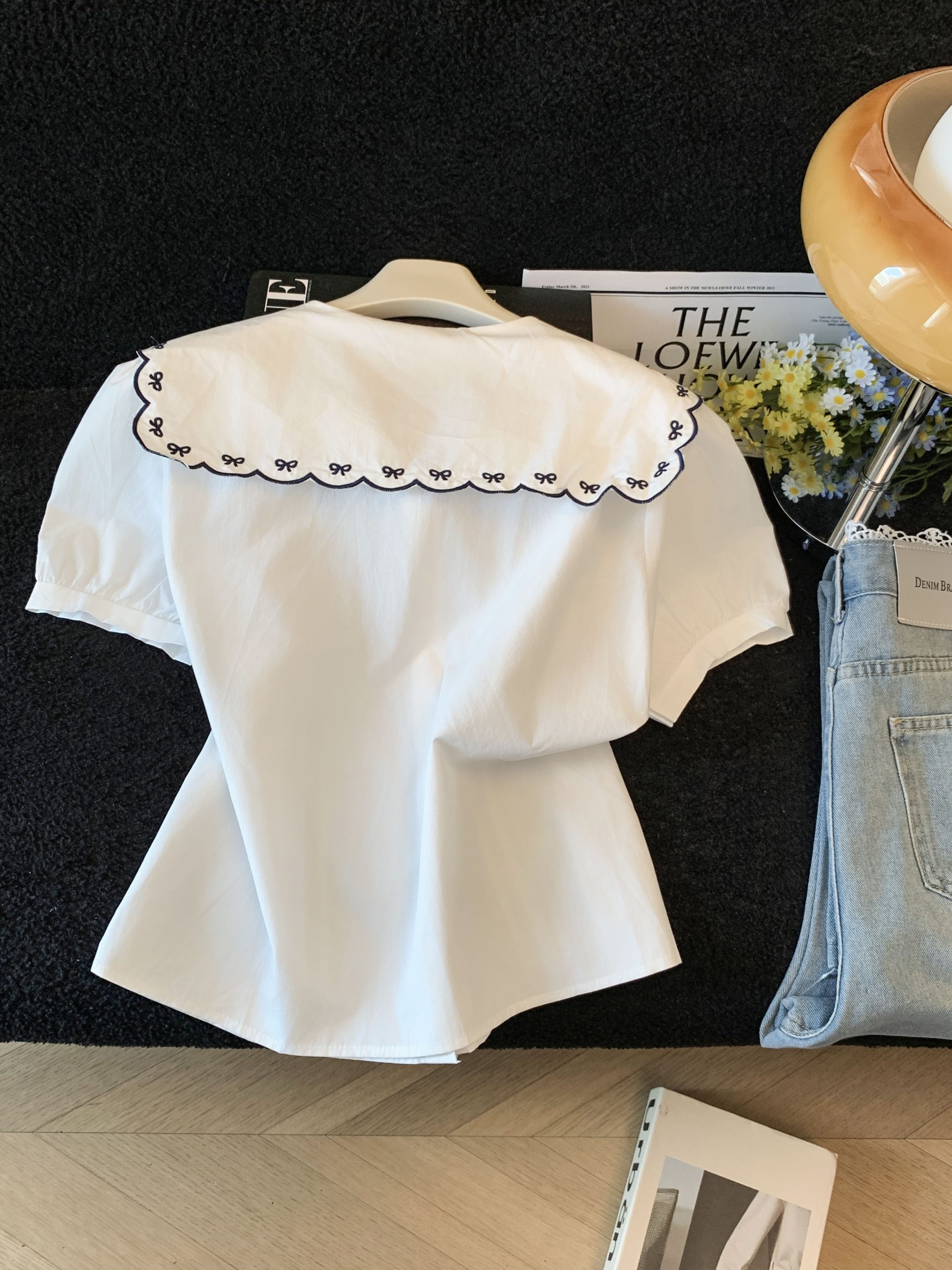 Korean Sweet Doll Collar Short Sleeve Shirt for Women Preppy Style Cute Age Reducing Top - Image 3