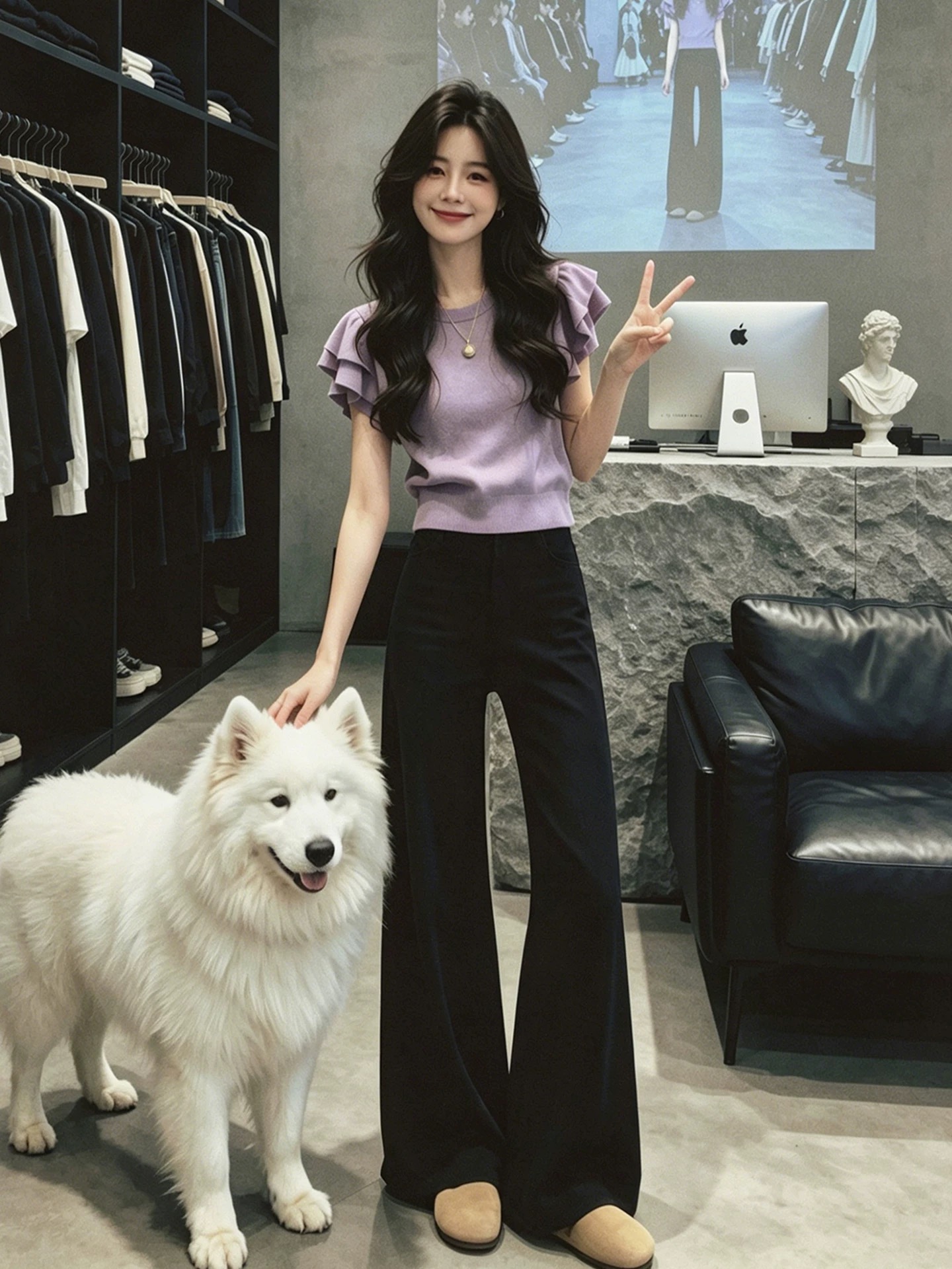 Women's Purple Double Ruffle Sleeve Cinched Waist Short Sleeve T-Shirt Summer 2026 - Image 2