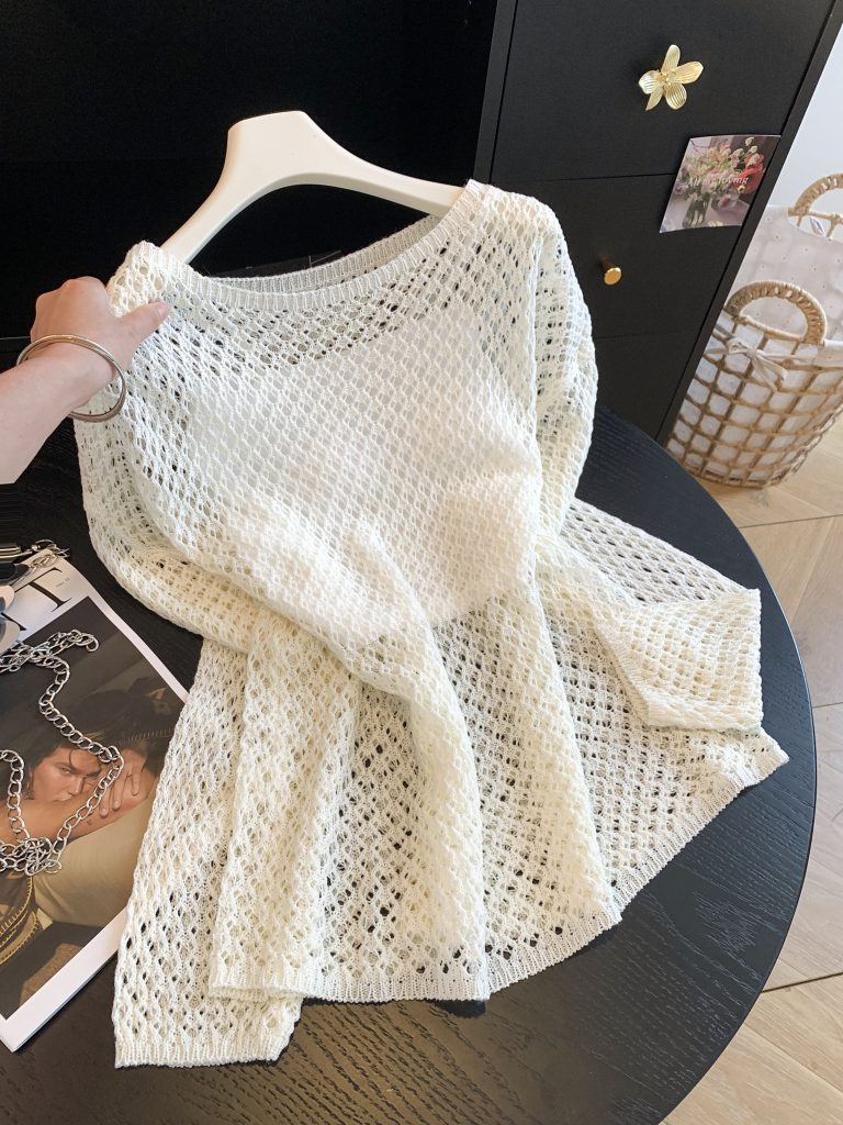 Women's Openwork Long Sleeve Knit Top Loose Casual Set